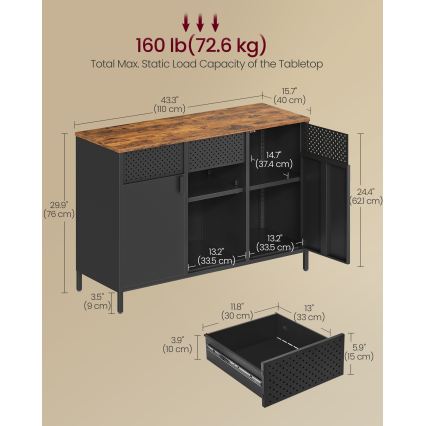 Kommode FIRA 110x40 cm sort/brun
