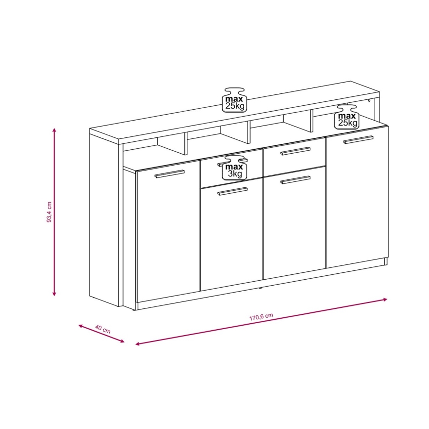 Kommode LEBY sonoma eg/hvid