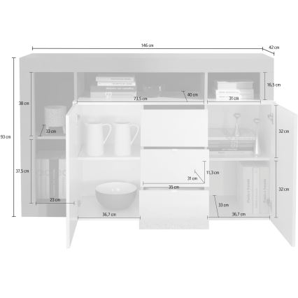 Kommode LENOR 146x93x42 cm hvid/eg