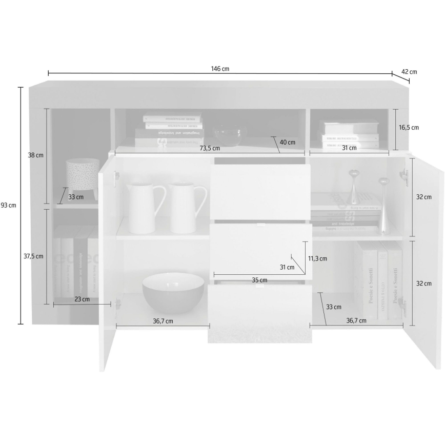 Kommode LENOR 146x93x42 cm hvid/eg