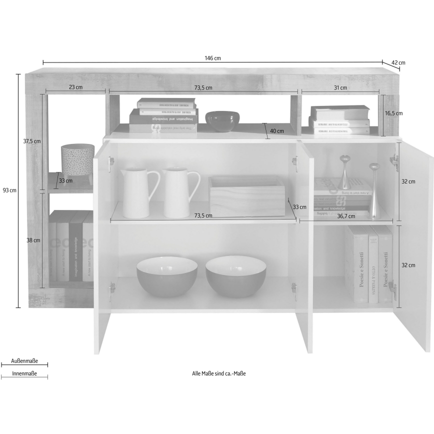 Kommode LENOR hvid/antracit