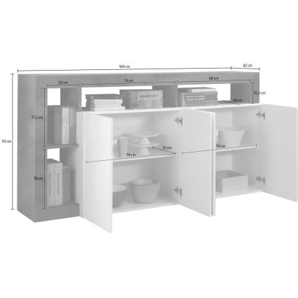 Kommode LENOR hvid/grå beton