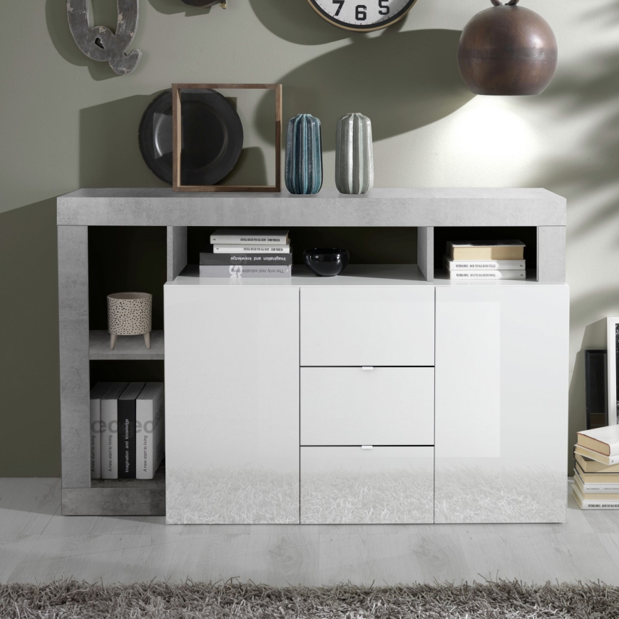 Kommode LENOR hvid/grå betoneffekt