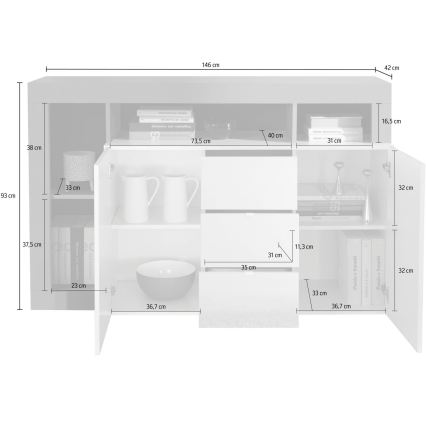 Kommode LENOR hvid/grå betoneffekt