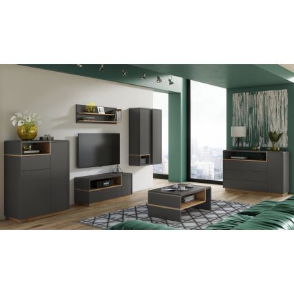 Kommode med skuffe FRED, antracit/egetræ Artisan