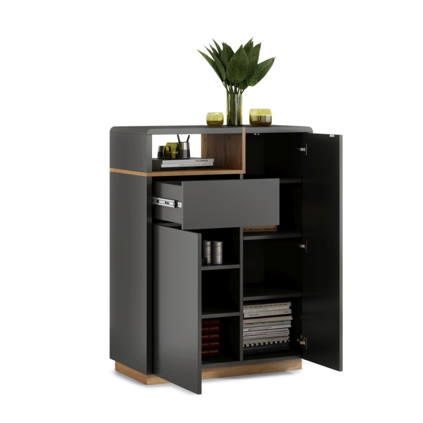 Kommode med skuffe FRED, antracit/egetræ Artisan