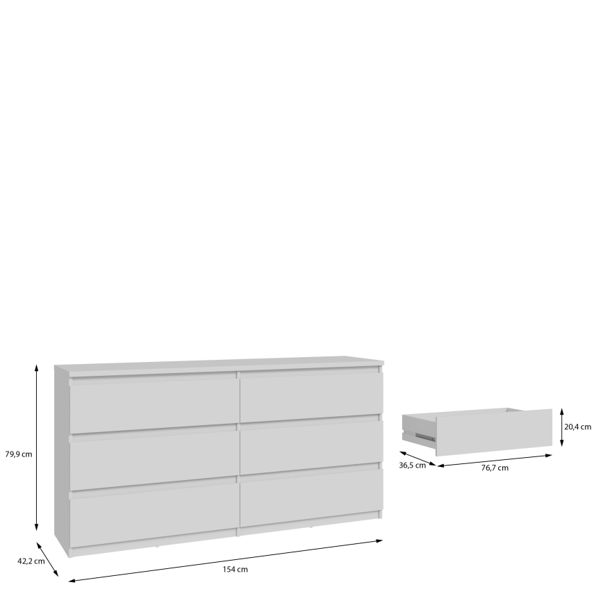 Kommode med skuffer MAO, hvid