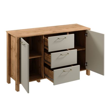 Kommode MENTA 138x81x40 cm Wotan-egetræ/grå