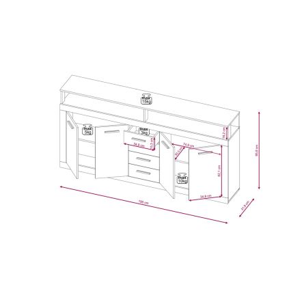Kommode RUNA 190x96x32 cm mørkebrun/antracit