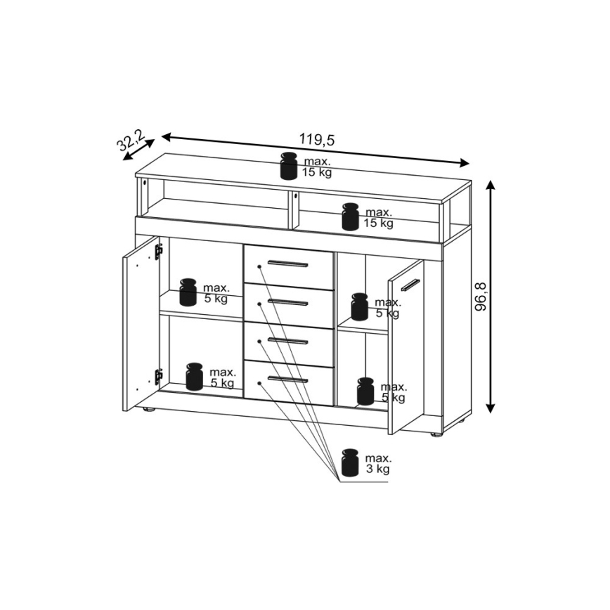 Kommode RUNA lysebrun/antracit