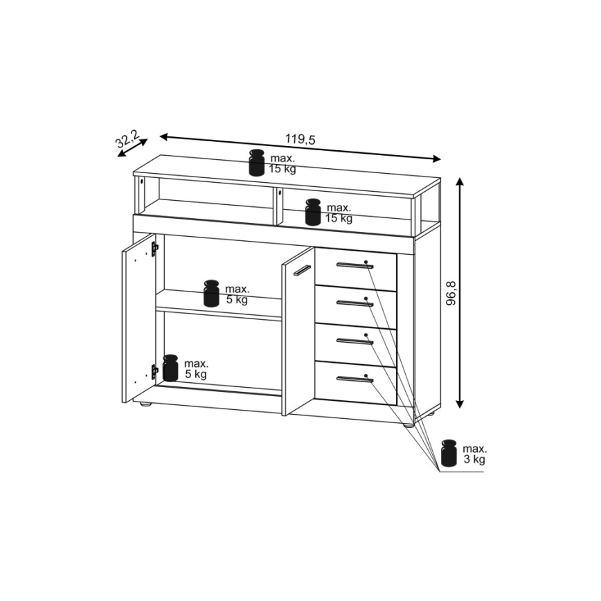 Kommode RUNA Sonoma-eg/hvid