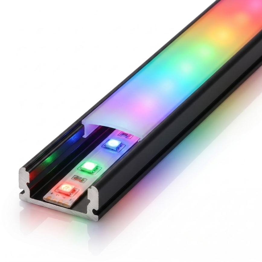 Sæt 1x dæmpbar RGBW LED-strimmel DIGITAL LED/9,6W/230V 3 m + 3x indbygningsprofil 1 m sort/hvid + fjernbetjening
