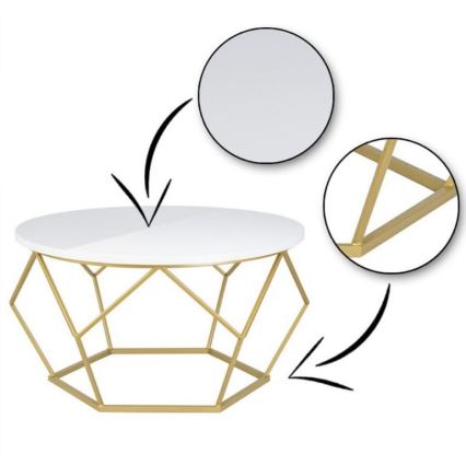Konferencebord DIAMOND 40x70 cm i guld/hvid