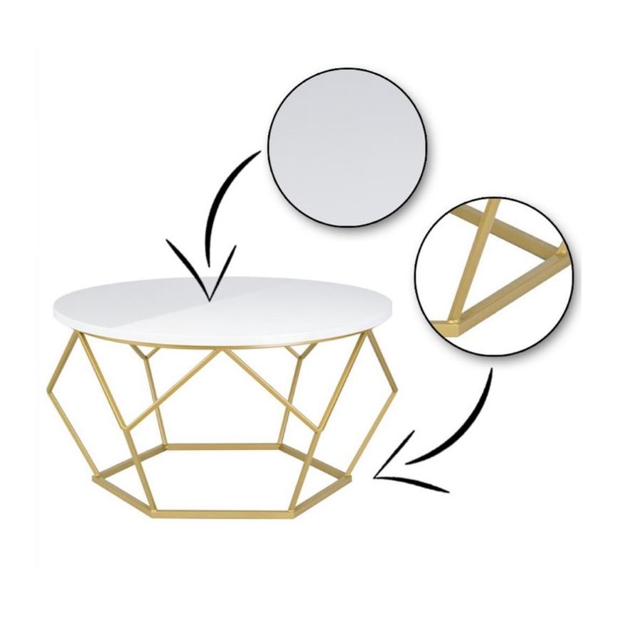 Konferencebord DIAMOND 40x70 cm i guld/hvid