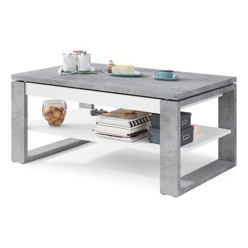 Konferencebord med hæve/sænke bordplade og hylde NEA grå beton/hvid