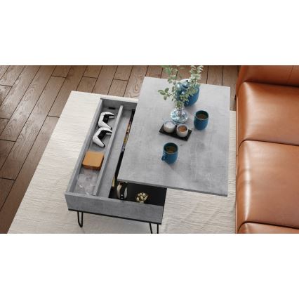 Konferencebord med hæveplade og hylde HALIJA grå beton/sort