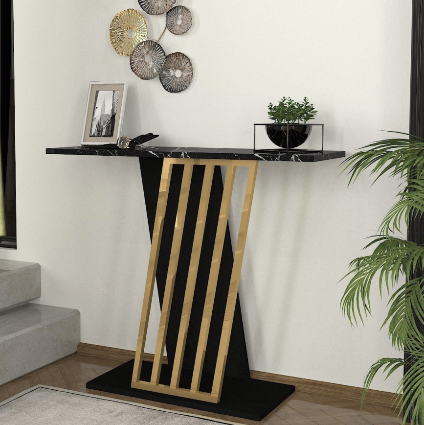 Konsolbord GRAVITY 76,8x90 cm sort/guldfarvet