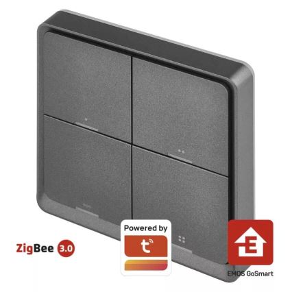 Kontakt 4 knapper GoSmart 1xCR2430 Tuya sort