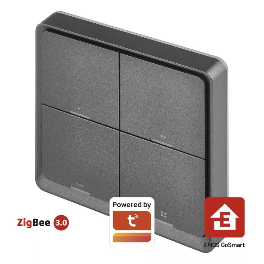 Kontakt 4 knapper GoSmart 1xCR2430 Tuya sort
