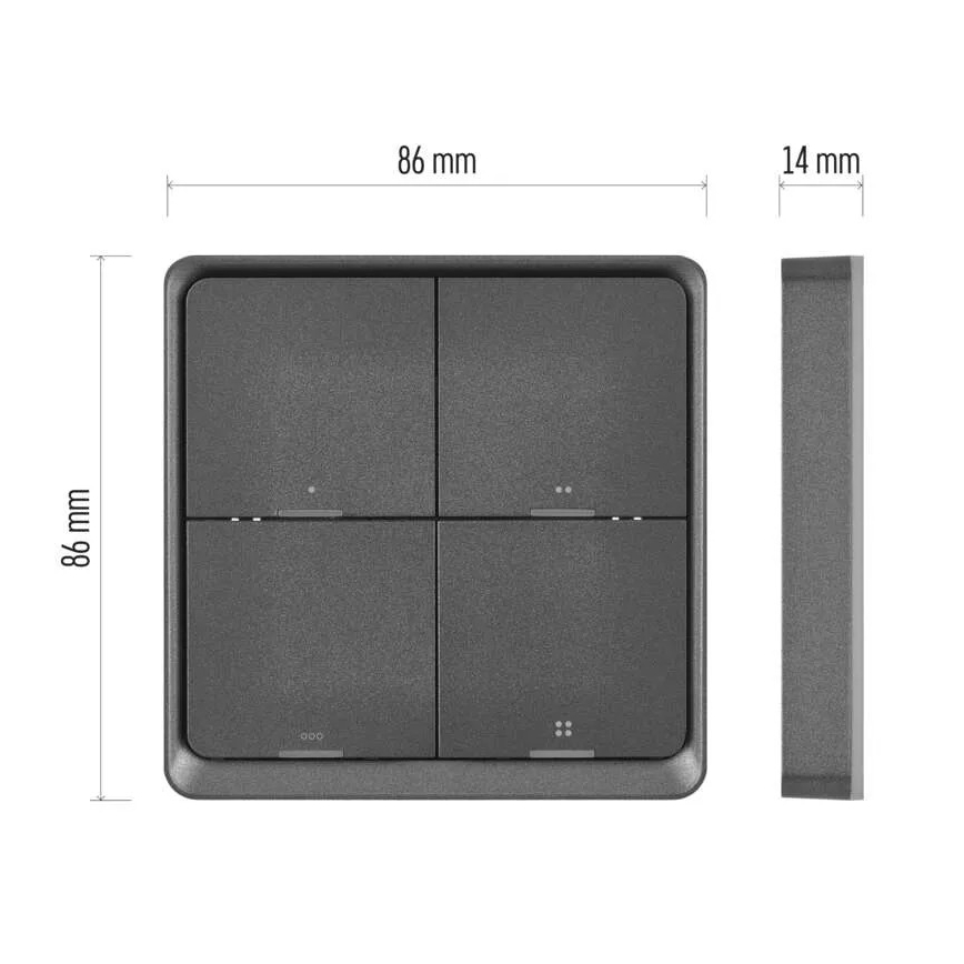 Kontakt 4 knapper GoSmart 1xCR2430 Tuya sort