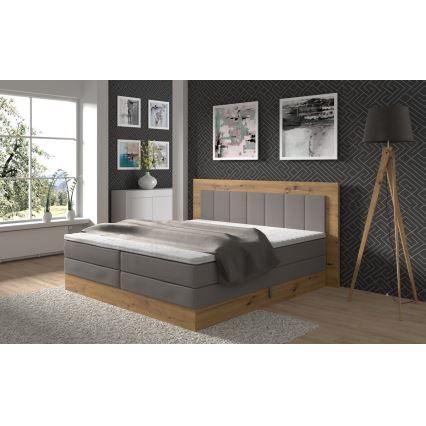 Kontinentalseng med madras og topmadras + opbevaringsplads JASMINE 180x200 cm grå