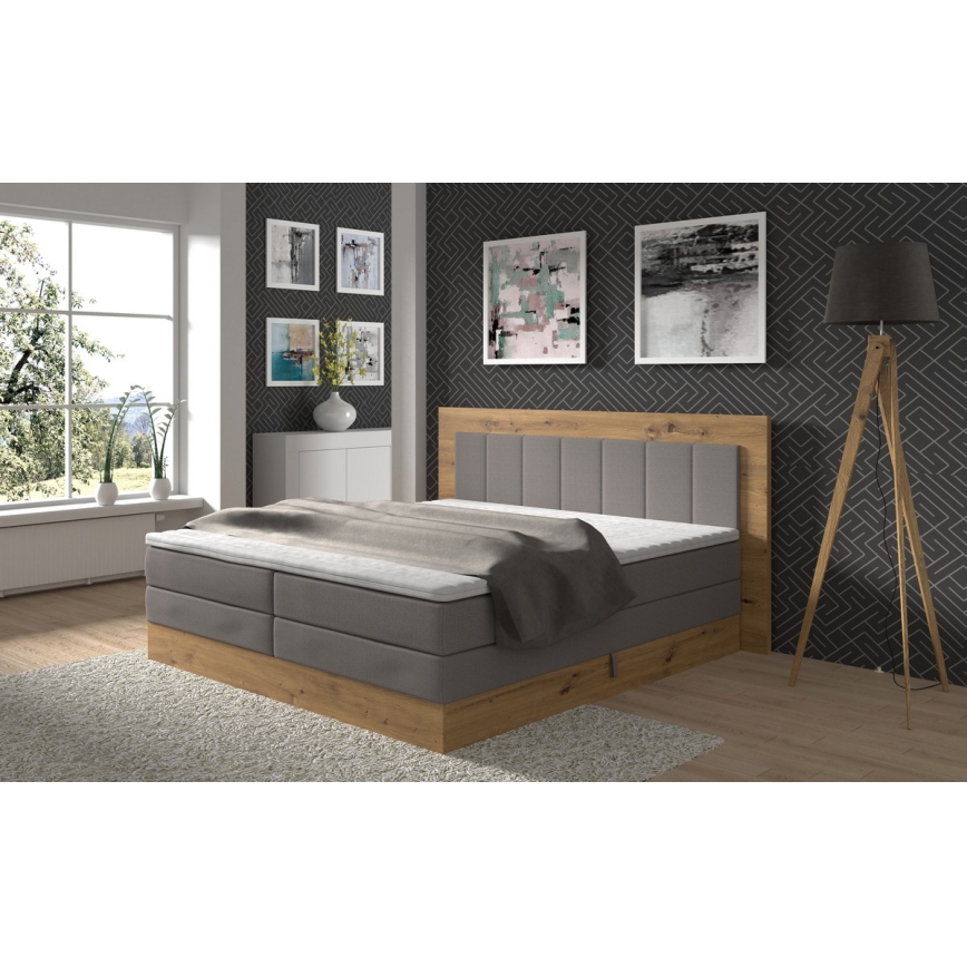 Kontinentalseng med madras og topmadras + opbevaringsplads JASMINE 180x200 cm grå