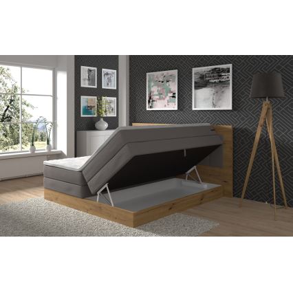 Kontinentalseng med madras og topmadras + opbevaringsplads JASMINE 180x200 cm grå