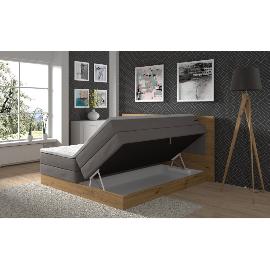 Kontinentalseng med madras og topmadras + opbevaringsplads JASMINE 180x200 cm grå