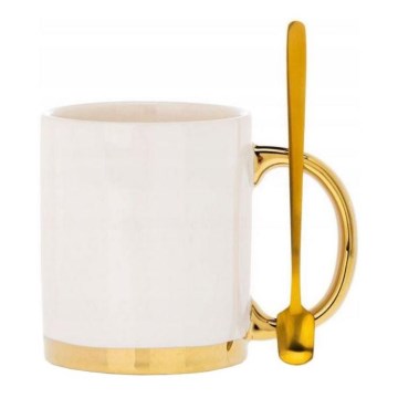 Kop med ske LANA creme/guld