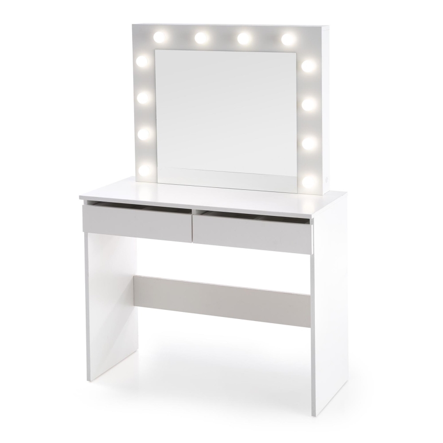 Kosmetikbord med LED-lys HOLLYWOOD 140x94 cm hvid