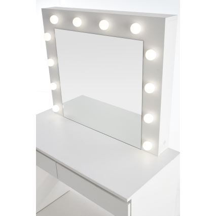 Kosmetikbord med LED-lys HOLLYWOOD 140x94 cm hvid