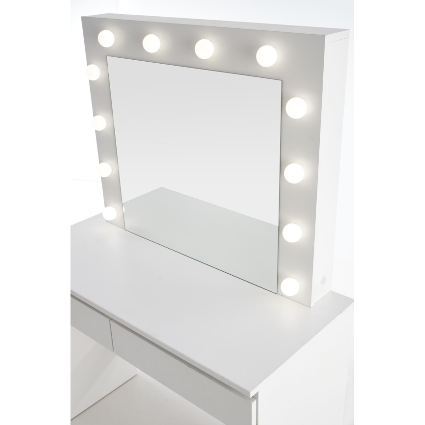 Kosmetikbord med LED-lys HOLLYWOOD 140x94 cm hvid