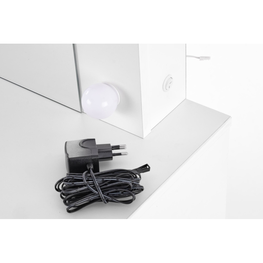 Kosmetikbord med LED-lys HOLLYWOOD 140x94 cm hvid