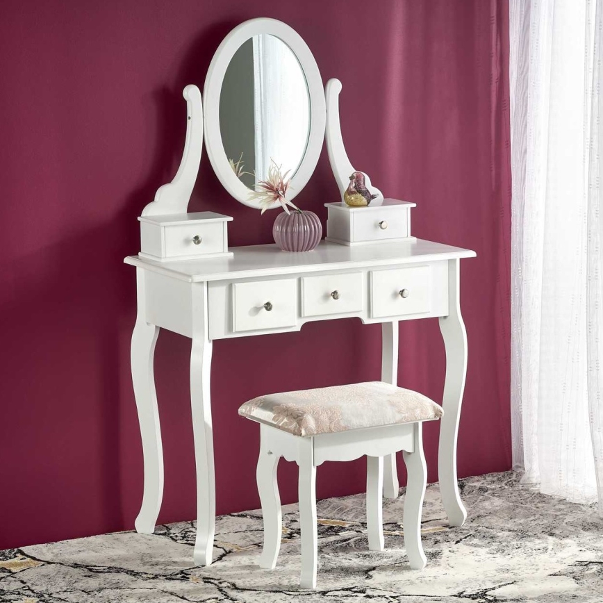 Kosmetikbord SARA 80x130 cm + stool 45x37 cm hvid