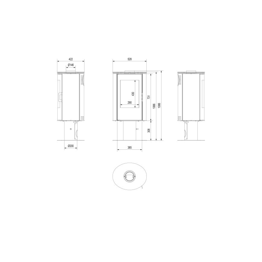 Kratki - Brændeovn 8kW 150 mm stål