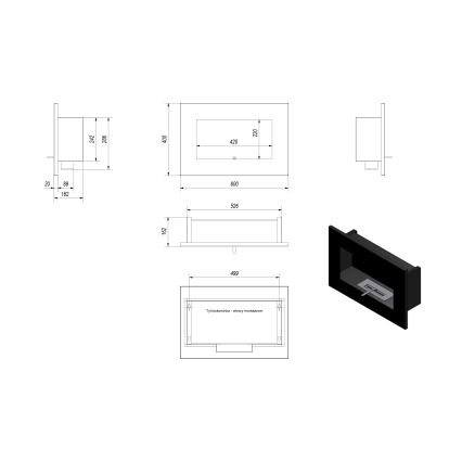 Kratki - Indbygget biopejs 40x60 cm 2kW sort