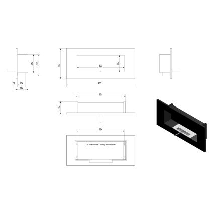 Kratki - Indbygget biopejs 40x90 cm 2kW sort