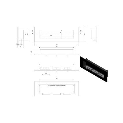 Kratki - Indbygget biopejs 40x120 cm 3x1,1kW sort