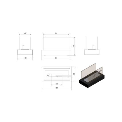 Kratki - BIO pejs 21,8x35,4 cm 1 kW sort
