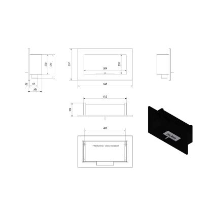 Kratki - Indbygget biopejs 37,4x64,8 cm 1kW sort