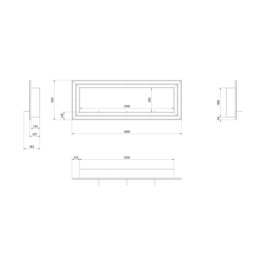 Kratki - Indbygget Biopejs 65x180 cm 3x2,5kW skinnende krom