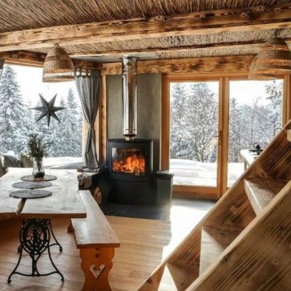 Kratki - Brændeovnsstålpejs med automatisk dørlukning 10 kW 150 mm sort