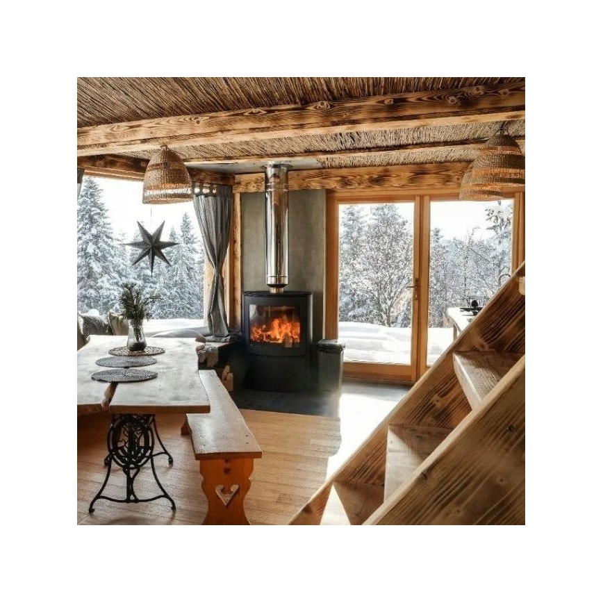 Kratki - Brændeovnsstålpejs med automatisk dørlukning 10 kW 150 mm sort