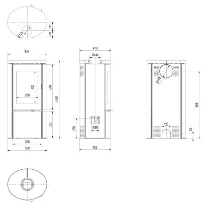 Kratki - Pejs stål 8kW 150mm