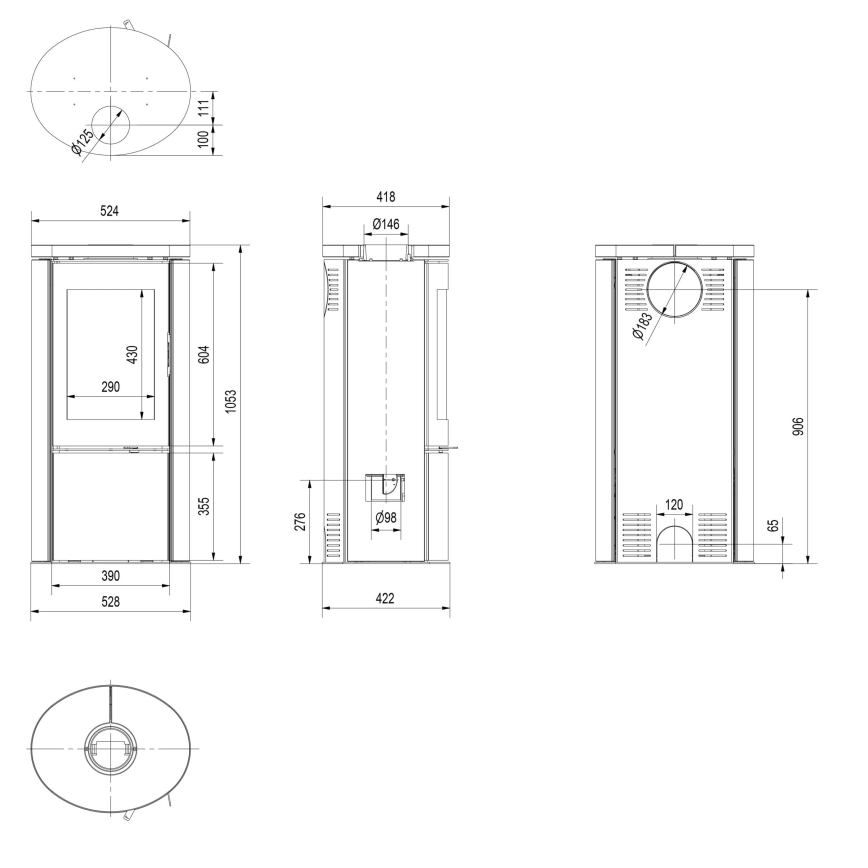 Kratki - Pejs stål 8kW 150mm
