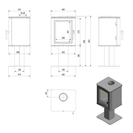 Kratki - Pejs stål 7kW 150 mm