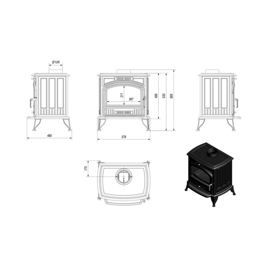 Kratki - Pejs 8kW 150 mm støbejern