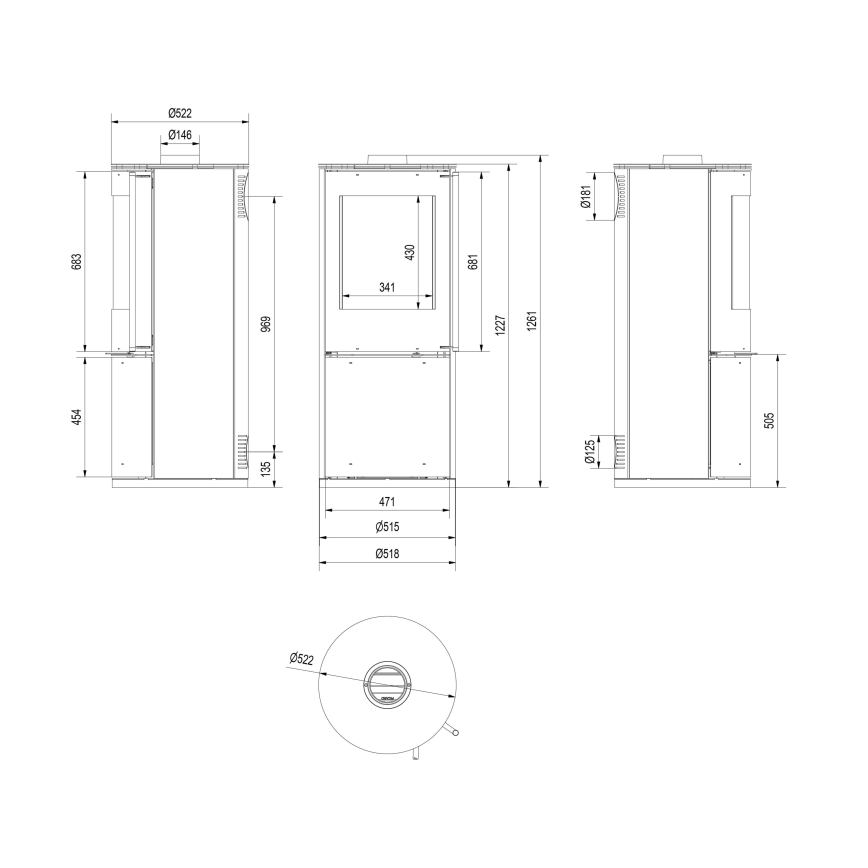 Kratki - Pejs 9kW 150 mm stål