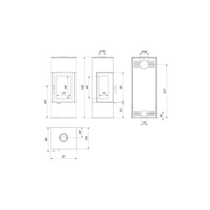 Kratki - Brændeovnsstålovn 8 kW 150 mm
