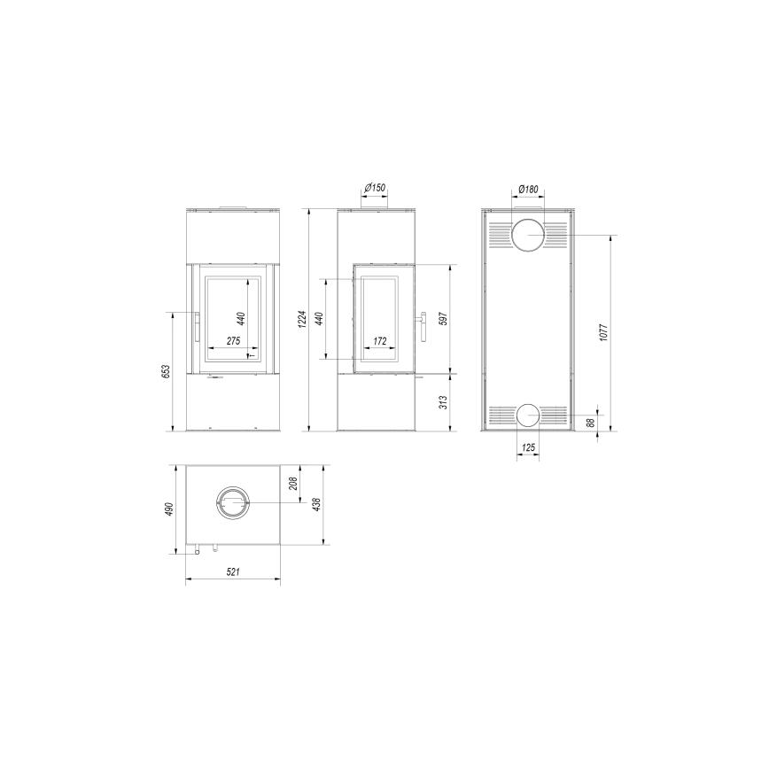 Kratki - Brændeovnsstålovn 8 kW 150 mm